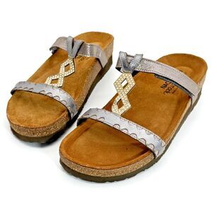 NAOT Aspen Silver Pewter Rhinestone Wedge Slide On Sandals Women’s Size 7 (UE38)